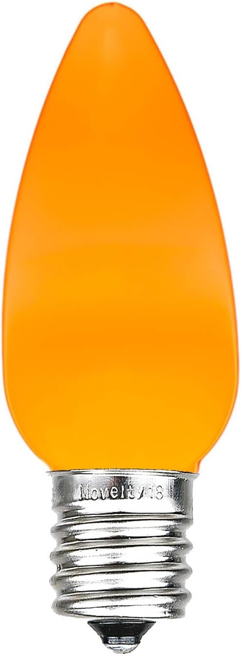 Novelty Lights 25 Pack C7 Ceramic Style LED Christmas Lights, Opaque Orange Replacement Bulbs with E12 Base, Shatterproof Plastic, 3 Ultra-Bright SMDs Per Bulb, Energy Efficient 0.5W