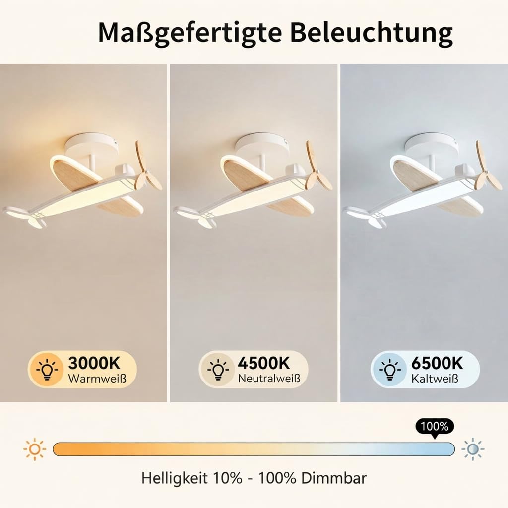 Epochglo LED Deckenleuchte Dimmbar 40W Fernbedienung 3000K-6500K Flugzeug Kinderzimmer Ø53cm