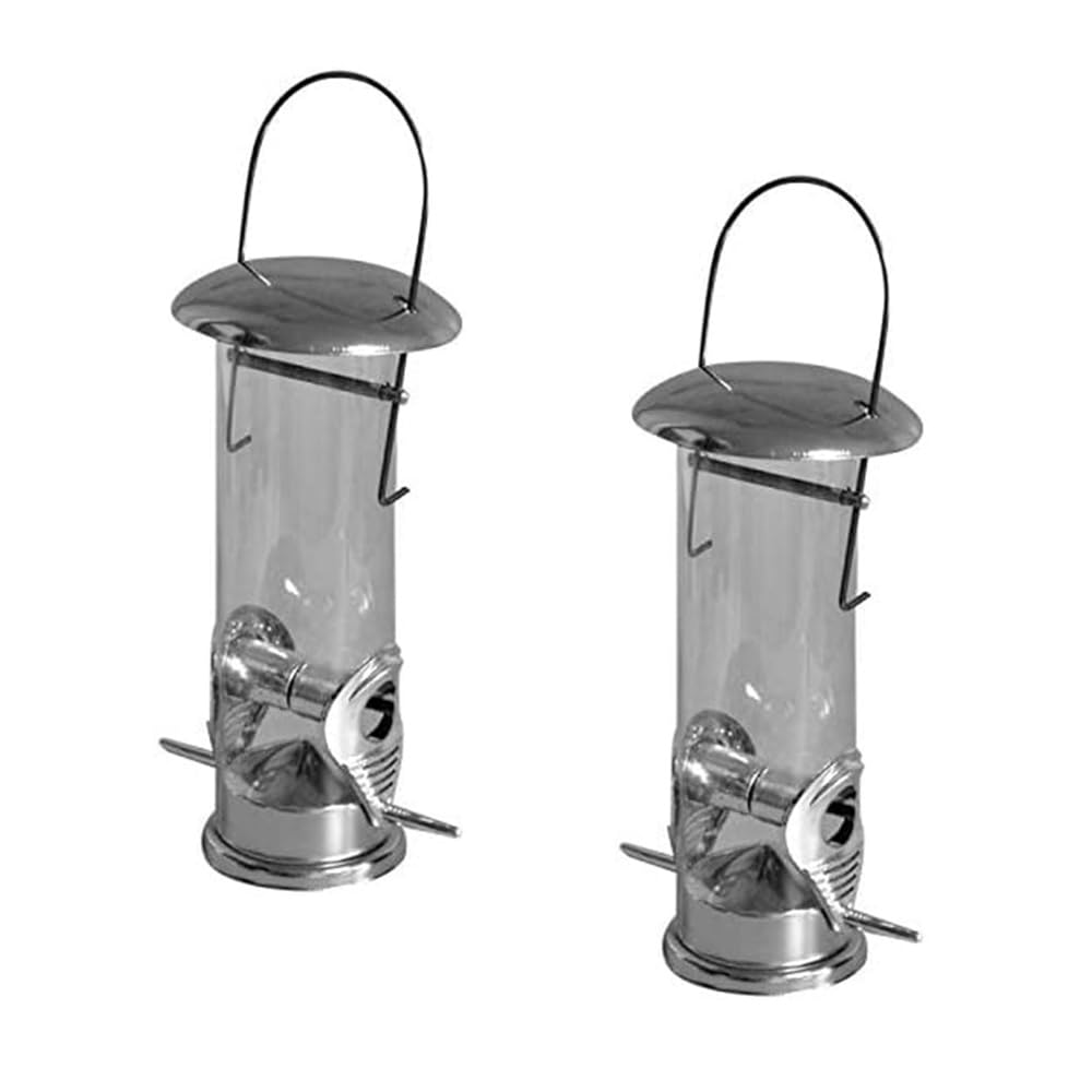 Gadgetzone Blue/Green Garden Mile 2 Pack Bird Seed Feeder Durable Weatherproof Stainless Steel Bird Feeders Hanging From Trees Feeding Stations For Garden Patio Outdoors Niger Seed Feeder Perfect For Birdwatching