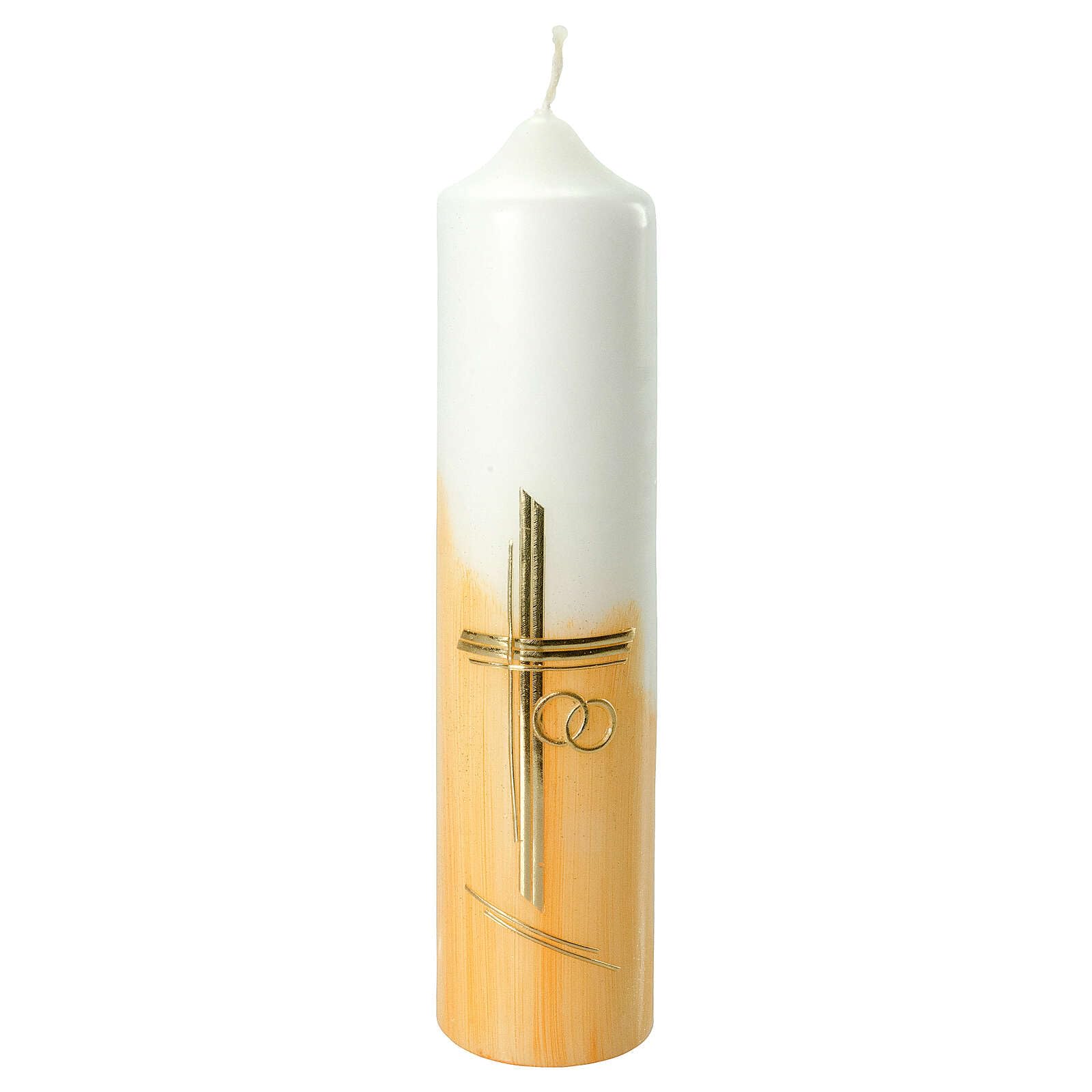 Wedding Candle, Orange Background and Golden Cross, 265x60 mm