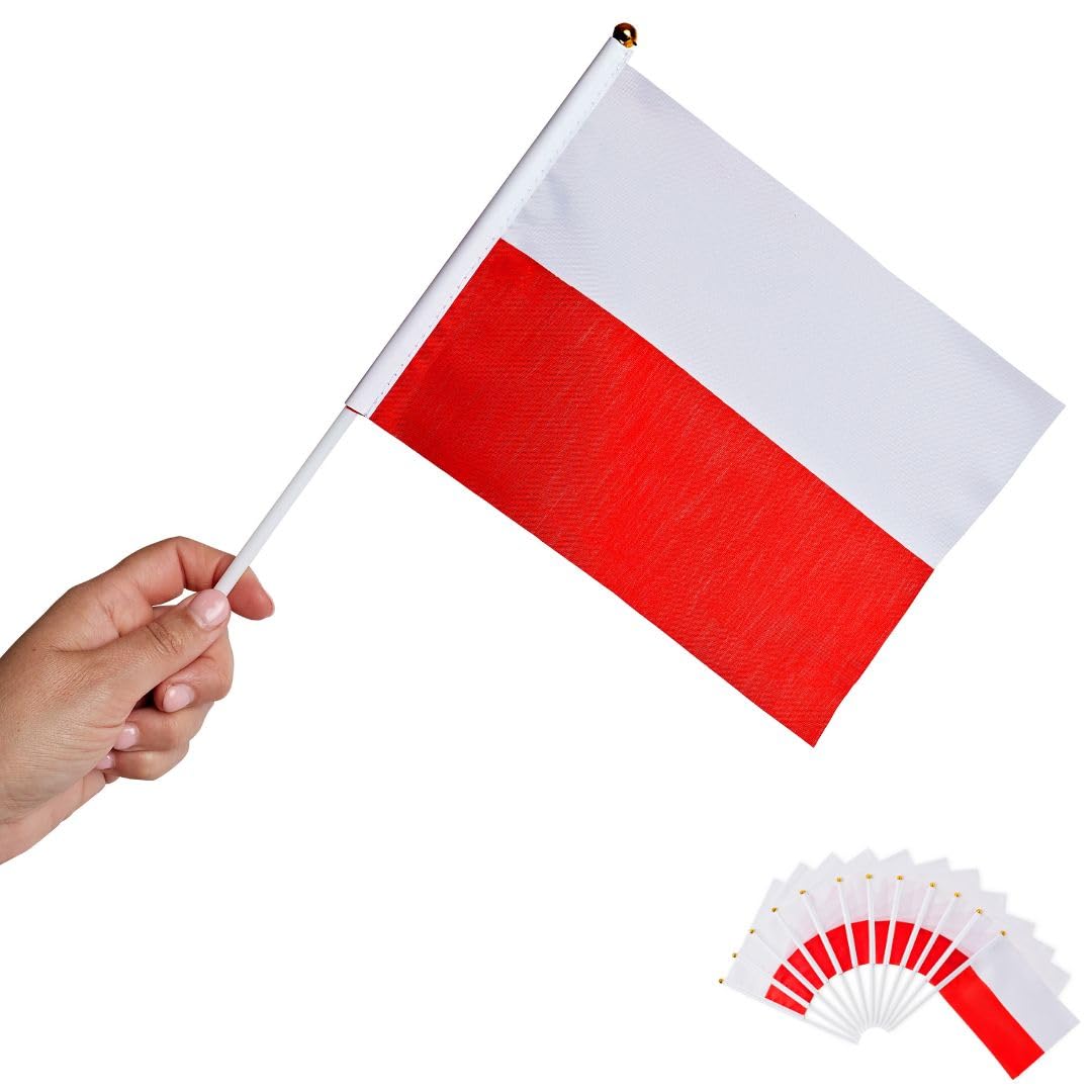 Runesol 12 Pack Hand Held Polish Flag 14cm x 21cm, Mini National Flag on Sticks for Party Decorations Sports, Wimbledon