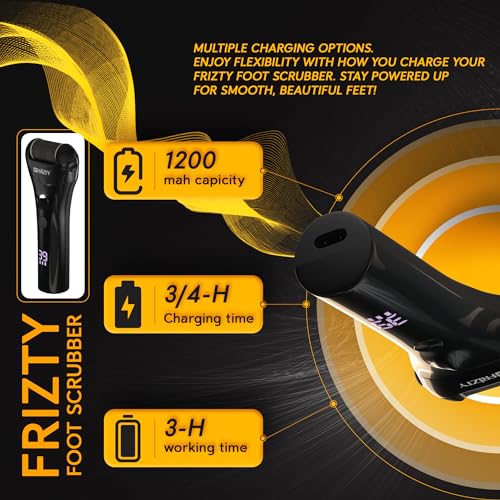 Frizty Rechargeable Callus Remover for Feet | 1 Year Warranty | Foot scrubber for dead skin | 3 Roller Heads for Dead Skin Removal | 3 Speed... - Image 4