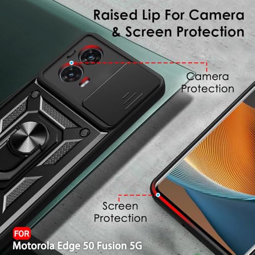 Image of AIBEX Back Cover for Motorola G96 5G / Motorola Edge 50 Fusion 5G | D10 Tough Armor Case | Sliding Camera Shield | 360 Protection | Kickstand Ring Holder | Military-Grade Shockproof Bumper Case