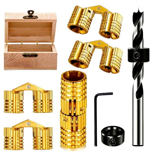 Brass 8mm Hidden Barrel Hinges with Drill Bit and Depth Stop Collar 180 Degree Concealed Hinges for Wooden Box Jewelry Box DIY Crafts 8 Piece