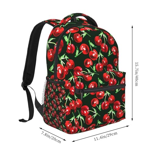 Cherry Watercolor Lightweight Travel Backpack With Zipped Front Pocket Printed Laptop Bag Fashion Casual Daypack For Work, Hiking, Camping Unisex2