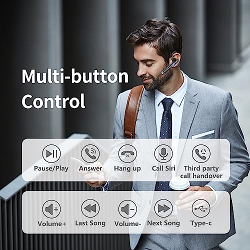 Image of Boytond Bluetooth Headset with 500mAh Charging Case, 100Hrs Playtime Wireless Headset with Noise Cancelling Mic, Wireless Earpiece Hands-Free Headphones for Office Trucker Driving Business,Black