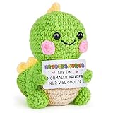 Giftasy Geschenke für Bruder - Handgehäkelter Bruder-Dino mit Botschaft, Geburtstagsgeschenk Geburtstag Weihnachten