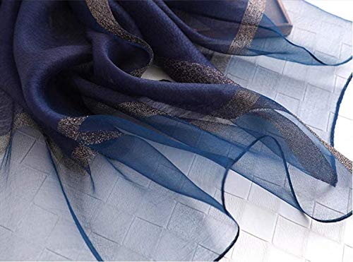 N-A Jl Silk Scarf Elegant Soft Wraps Glitter Scarves For Women (Deep Blue) #TOP3