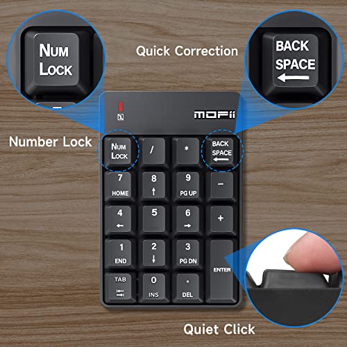 Mofii Wireless Number Pad - 2.4G Numeric Keypad Silent 19 Keys Usb Keypads, Portable Financial Accounting Numpad 10 Key For Laptop/Notebook/Surface Pro/Pc - Black #TOP5