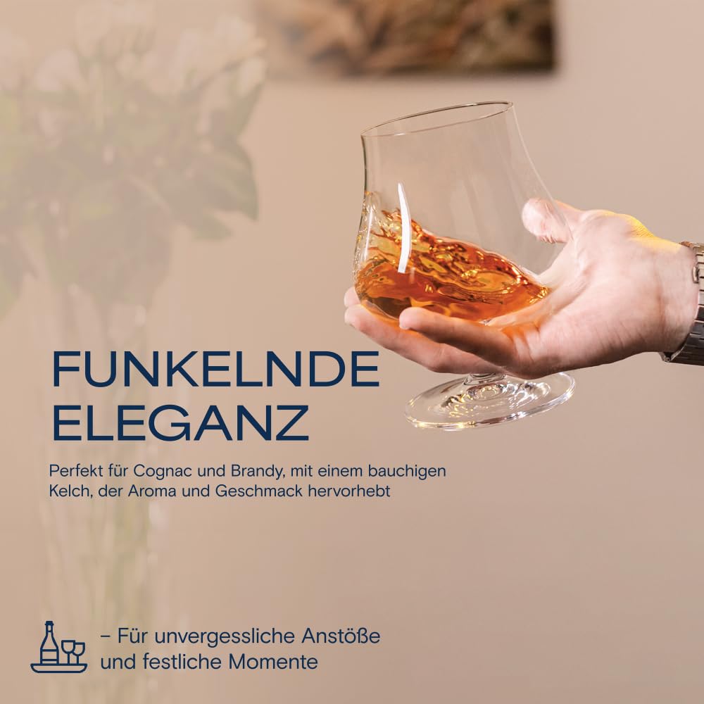 Crystal Bohemia Cognacgläser - 6er Set, je 575 ml, spülmaschinenfest, robust, kratzfest & bleifrei - Elegante Kristallgläser für Cognac, Brandy & edle Spirituosen - Ideal als Geschenk