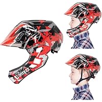 Fietshelm voor kinderen, licht, integraalhelm met kinbescherming, afneembaar vizier, downhillhelm, kinderen, scooter, balans, fiets, rood/geel/S Fietshelm voor kinderen, licht, integraalhelm met kinbescherming, afneembaar vizier, downhillhelm, kinderen, scooter, balans, fiets, rood/geel/S