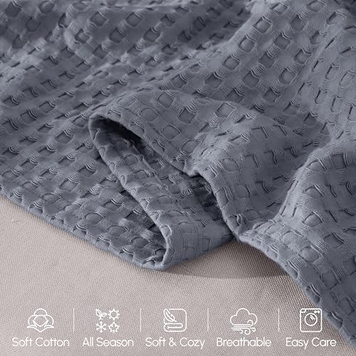 Image of Elegant Comfort Premium 100% Cotton Waffle Blanket - Lightweight Breathable Waffle Weave Bed Blanket - Soft and Warm All Season Blanket for Couch, Sofa and Bed, Queen Size 90x90 Inches, Gray