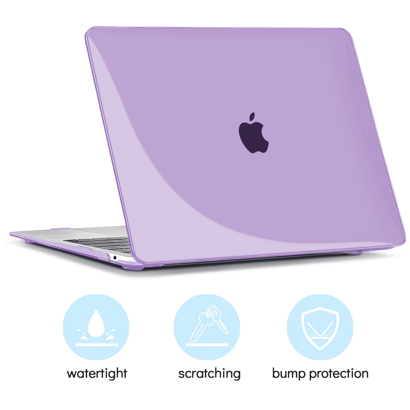 TECOOL Cover per MacBook Air M1 (A2337) e MacBook Air 13 Pollici Retina 2020 2019 2018 (A2179 A1932), Custodia Rigida Protettiva Sottile in Plastica e Copritastiera UE, Cristallo Lilla