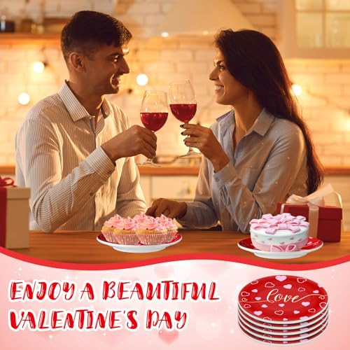 Funnymoom 6 Pack 6 Inch Valentine's Day Love Ceramic Plates Pink Heart Tableware Reusable Dinnerware Dessert Plates for Valentine's Day Celebration Wedding Party Supplies by Funnymoom - Image 5