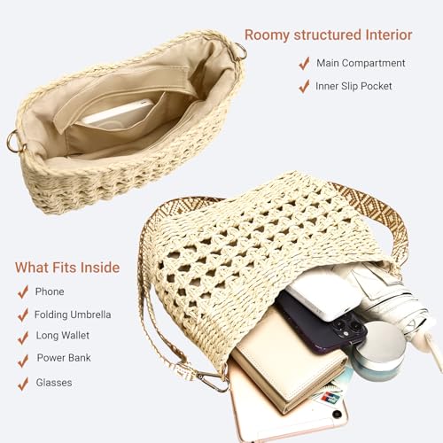 Herald Small Summer Crossbody Bags for Women, Beach Handmade Straw Woven Pocketbooks Handbag Shoulder Purse (Hollow Out Beige) by Herald - Used condition - Image 8