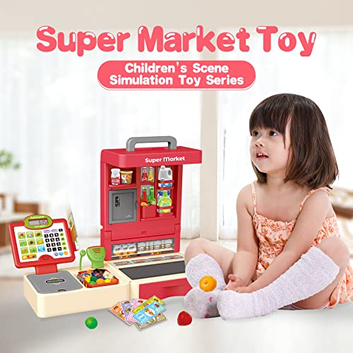 Redcrab Cash Register Toy For Kids,Kid Supermarket Pretend Play Store Calculator Cash Register Gift With Scanner,Play Money,Pretend Credit Card, Play Food For Boys & Girls #TOP6