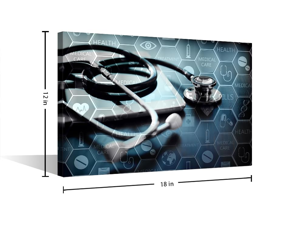 Image of TUMOVO 1 Panel Poster Medical Network Black and White Wall Art Medicine Concept with Modern Laptop Pictures Wall Decor for Living Room Medical Wall Decor for Bedroom Framed Ready to Hang (12 inch Wx18 H)