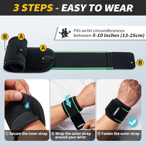 Image of CAMBIVO 2 Pack Wrist Brace for Carpal Tunnel with wraps, Black-Green | Wrist Support, Adjustable Wrist Wraps for Weightlifting, Tendonitis, Pain Relief, Sleeping, Night, Gym, Neoprene, Both Hands