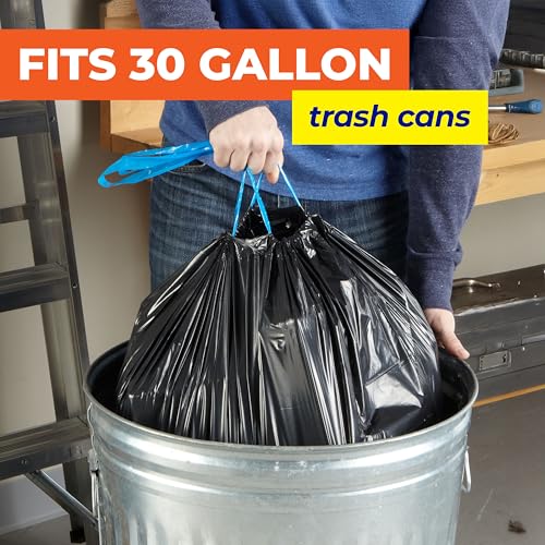 Image of Hefty Essentials Drawstring 30 Gallon Trash Bags, 56 Count, Bulk Black Garbage Bags for Garages, Parties, Large Trash Items, and More, Scent Free, Black