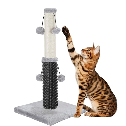 51cm High Cat Scratching Post with Sisal Scratching Post, 4 Hanging Balls and Self Massage Brush, Vertical Cat Scratching Post for Indoor Cats and Kittens