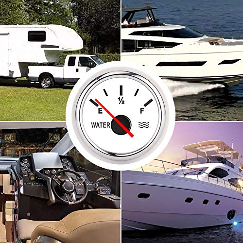 Wasserstandsanzeige, 2-Zoll-Zeiger Wasserflüssigkeitsstandsanzeige Hochgenaue Universal für Schiffs-LKW-Wohnmobile(White Dial Silver Frame)