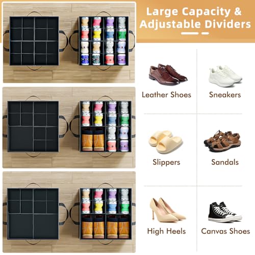 Image of Large Reinforced 2 Pack Shoe Organizer for Closet with Adjustable Dividers | Customizable Compartments for Sneakers, Boots, Heels, Sandals, Clothes, Towels and Toys, Versatile Cube Storage Organizer