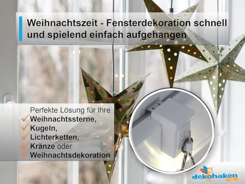 dekondo - 4x Fensterhaken Dekohaken Fensterclip für Fensterdekoration Weiß - Fensterdicke: 10-27mm UNIVERSAL – Ansicht 2