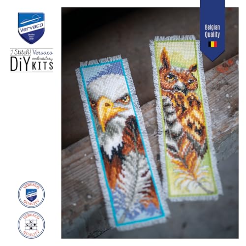 Image of Vervaco Counted Cross Stitch Bookmark Kit 2.4 inchX8 inch 2 /Pkg-Eagle & Owl (14 Count) -V0146205