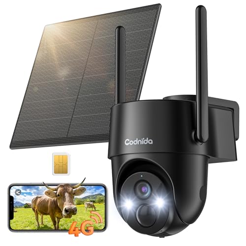 Codnida 4G LTE Telecamera Esterno con Scheda Sim, 2K Telecamera con Pannello Solare, PTZ Videocamera...