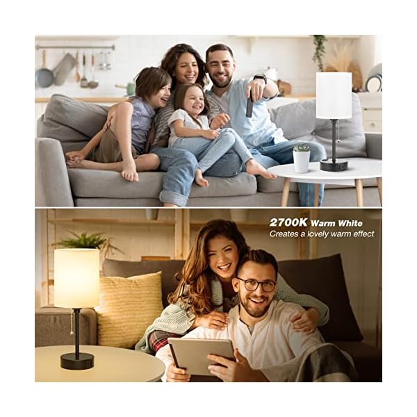 Small Bedside Table lamp for Bedroom - 3 Color Temperatures Bedside Lamps with USB C and A Ports, Pull Chain Table Lamps with AC Outlet, White Nightstand Lamps with Black Metal Base for Kids Reading - Image 6