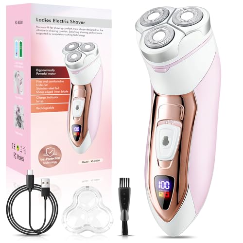 Electric Razors for Women, Rechargeable Painless Shaver for Women,LED Display Wet & Dry Waterproof Electric Razors for Body Face Legs Underarms and Bikini Area,Pop-Up Trimmer Light Pink