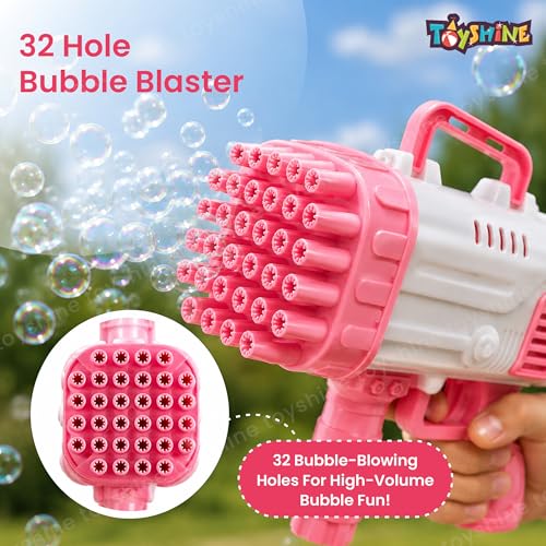 Image of Toyshine Rocket Boom 32 Hole Bubble Blaster for Kids | High Volume Bubble Gun with Solution | Ultimate Bubble Fun Maker - Pink