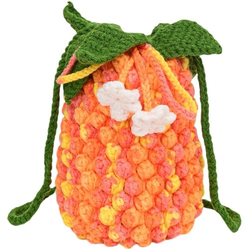Women Crochet Shoulder Bag Knitted Pineapple Tote Bag Woven Handbag Slouchy Hobo Bag Handwoven Bucket Bag