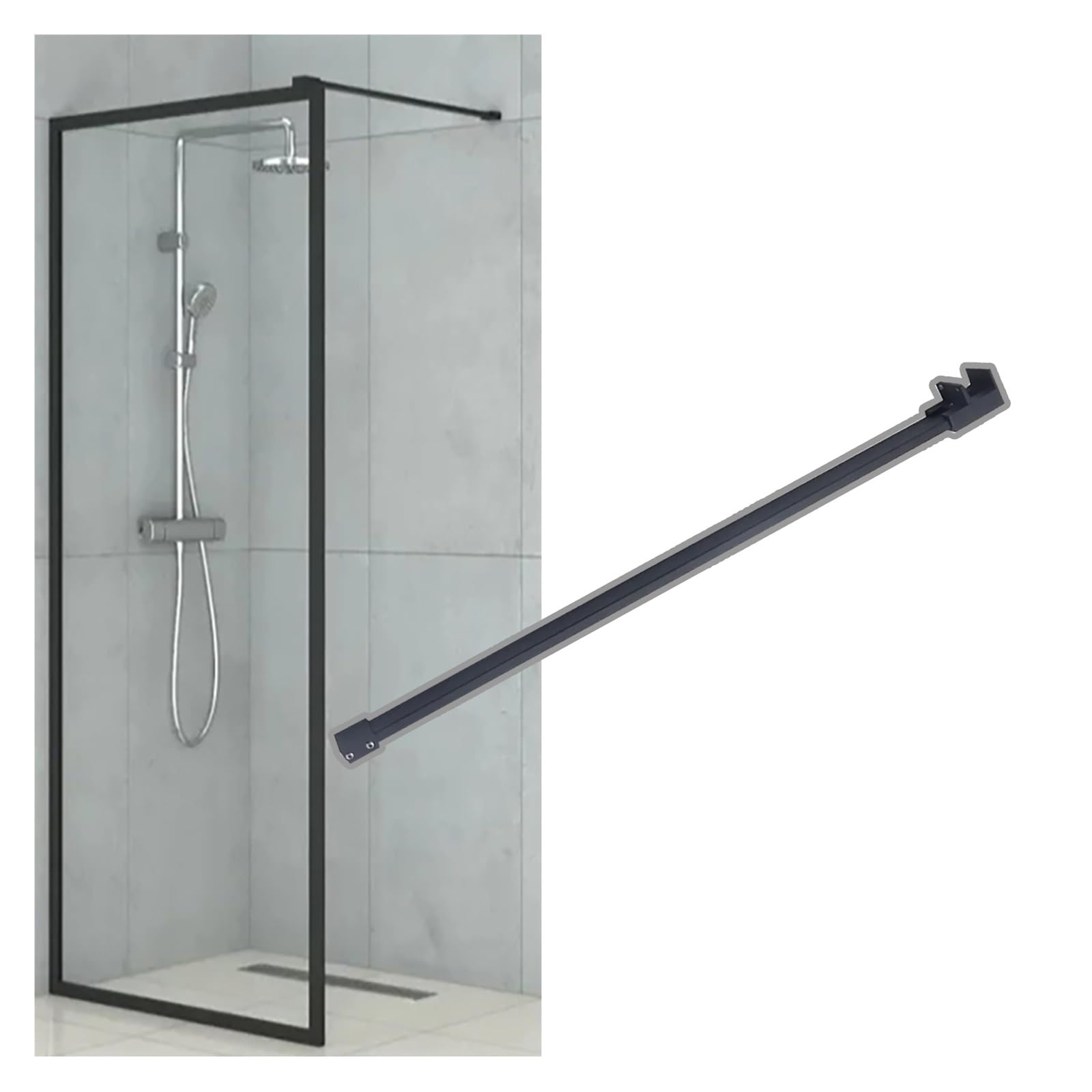 CHZDPP Shower Door Glass Support Bar, Shower Screen Support Stabilizer with Clamp, Stops Wobbling Wall-to-Glass Brace for Wet Area/Aquarium/Hotel(Black,1100 mm/43.3 in)