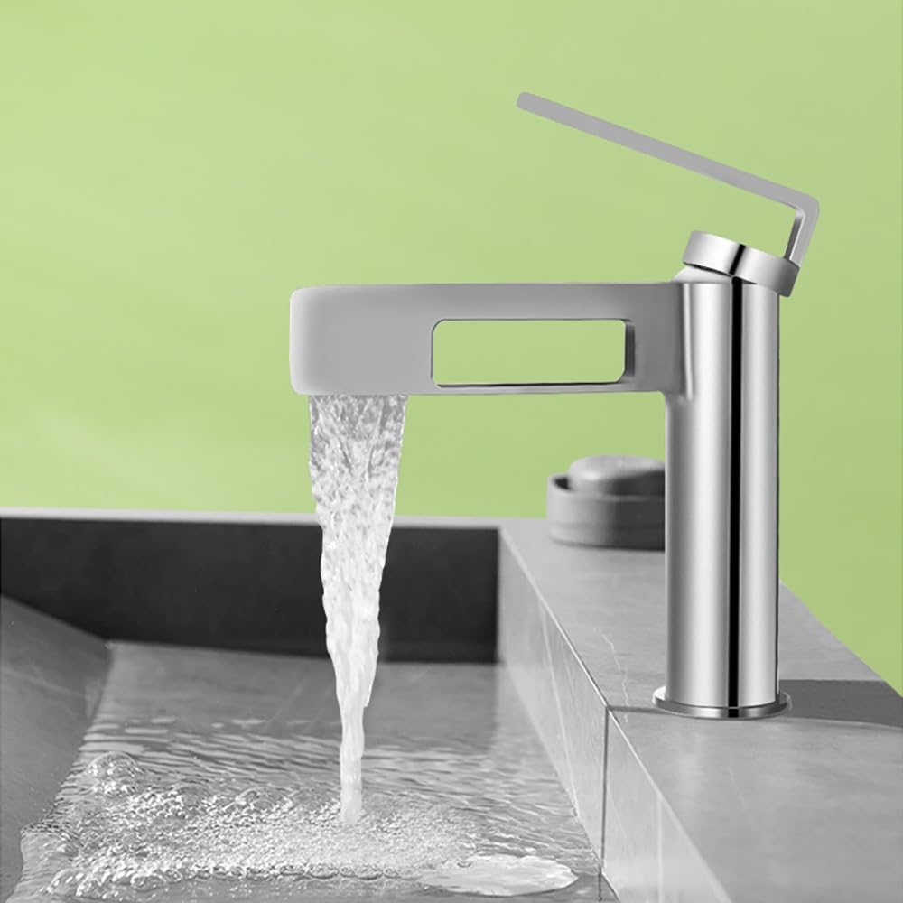 Robinet de lavabo en laiton chromé haut de gamme à effet cascade d'eau