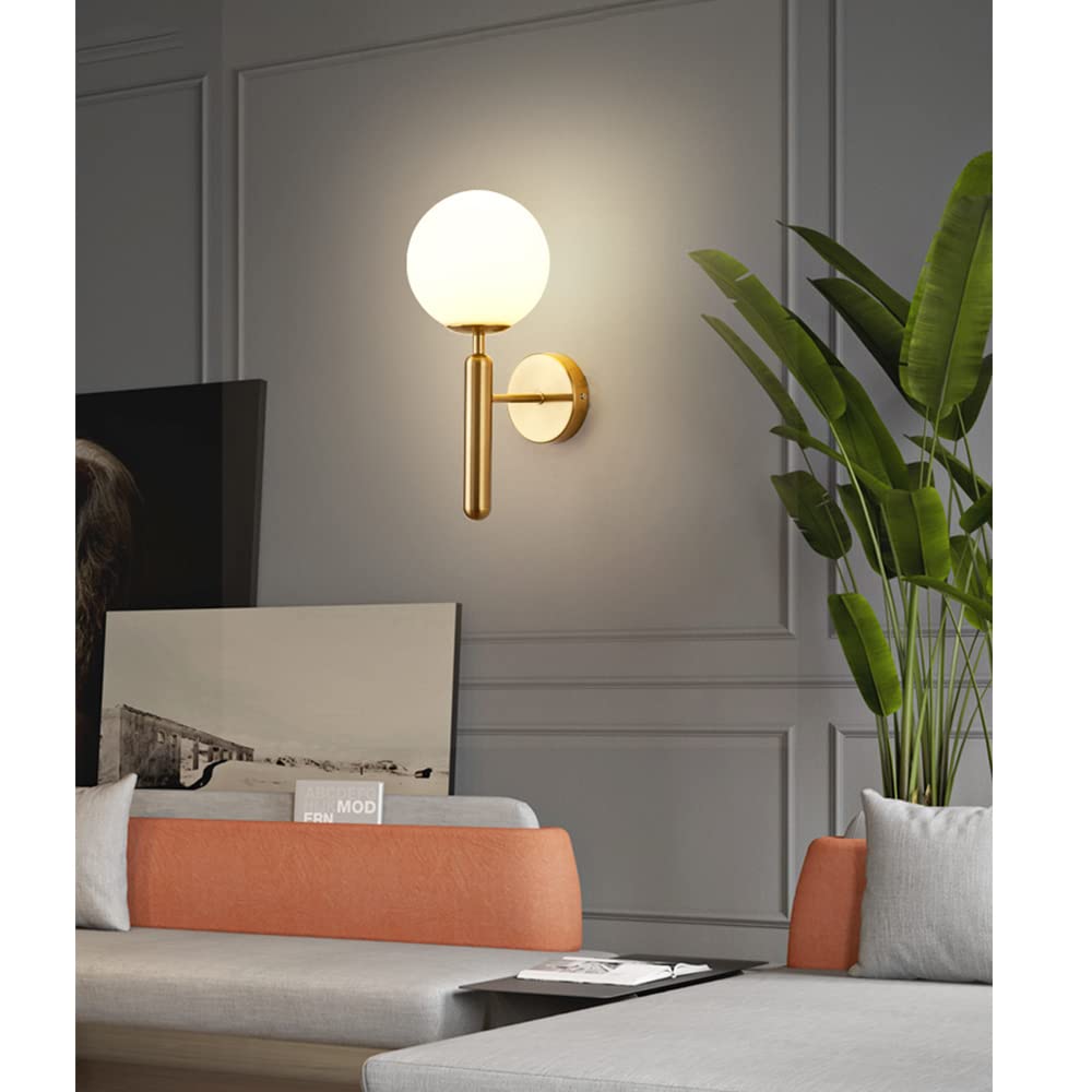 Moderne Retro Glass Ball Applique Murale Lampe de Chevet Intérieur Appliques en Métal Doré E27 Ampoule Foyer Salle à manger Applique Murale Décorative (sans ampoule)…