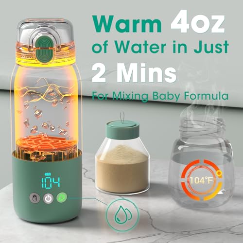 Portable Bottle Warmer for Travel – Fast Heating, Dual Heating Modes for Breasmilk & Formula, 45W Super Fast Charging, 12oz Travel Bottle Warmer On-The-Go, 5-Temp Control, Extra Straw Lid, Travel Bag