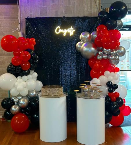 Image of Red Black and White Balloon Arch Kit, ADOINBY 140Pcs Red and Black White Silver Garland kit, 18 12 10 5 Inch Different Size Balloons for Birthday Party Anniversary Racing Car New Year Prom Decorations