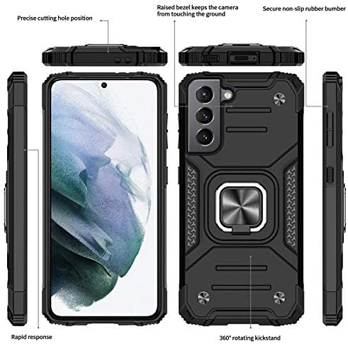 LeYi for Samsung Galaxy S21 5G Case,(Not for S21 FE) S21 5G Phone Cover with Ring Holder Shockproof Tough Protective Silicone Bumper Armour Hard Phone Case for Samsung Galaxy S21 5G 6.2" Black