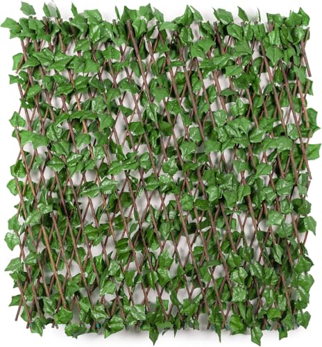 DVAURLIAN Künstliche Hecke 100 x 200 cm. Künstliche Pflanzenwand Sichtschutz Wandbegrünung Balkon Gartenzaun, für Innenwände geeignet, mit Spalier, garten rankgitter deko sichtschutz weide (Blätter C)