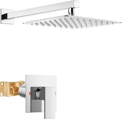 Airuida Juego de grifo de ducha con válvula de rosca hembra, cabezal de ducha y mango de lluvia, kit de ajuste de válvula de función única, pulido