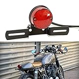 DREAMIZER Motorcycle Tail Light with License Plate Bracket Holder Retro Rear Lamp LED for Cafe Racer Custom Bobber Chopper - Round