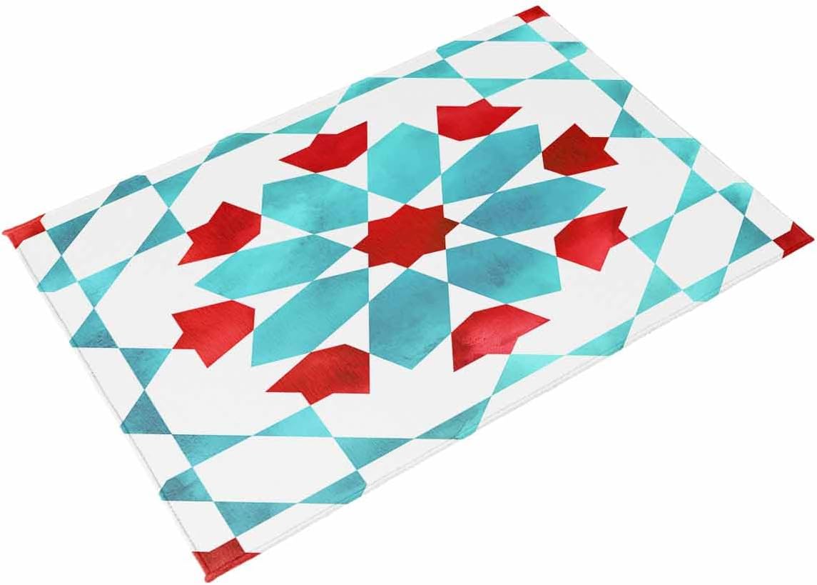 Outdoor Rug 4x6 ft Red Turquoise Boho Outdoor Large Area Rug Non Slip Rubber Geometric Bohemian Front Door Mat RV Rug Camping Carpet Patio Outdoor Rugs for Backyard Balcony Deck Porch Indoor Outside