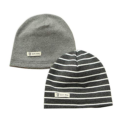 LACOFIA 2 Piezas Sombrero de Beanie de 100% algodón para bebé niñas Gorro Tejer de Las bebé de Esencial Gris Oscuro L