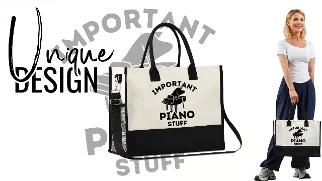 Bolso tote de lona para pianistas, regalo para mujeres, mamás, abuelas y chicas, con cierre de cremallera superior y correa para hombro, ideal para cumpleaños y Navidad miniatura 7