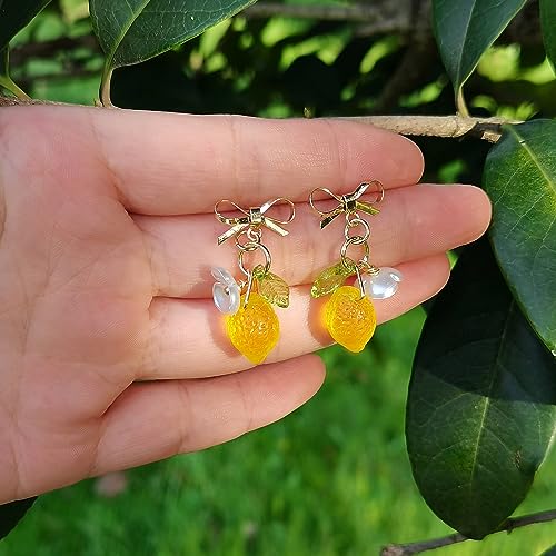 Strawberry Lemon Peach Pomegranate Dangle Earrings, Cute Fruit Bow Studs Hook Earrings, Dainty Fruity Jewelry For Strawberry Festival B-Day Party Cosplay4