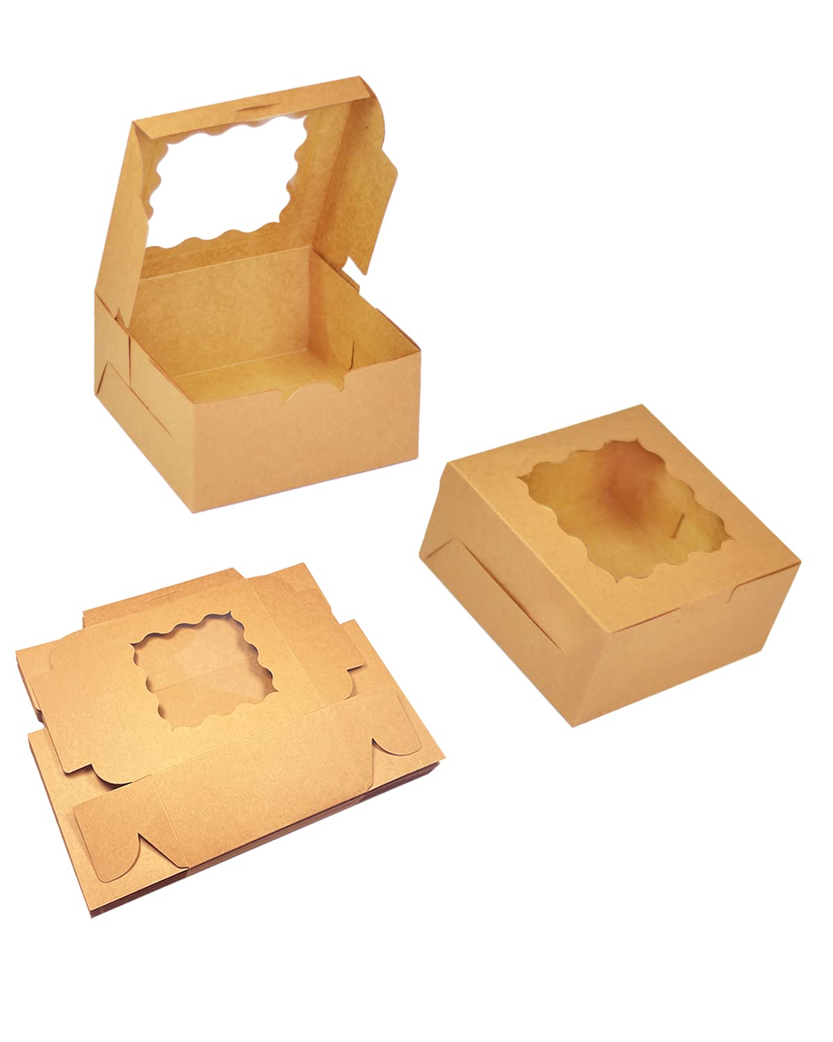 60 cajas de panadería Kraft con ventana de 6 x 6 x 3 pulgadas gruesas y resistentes cajas de pastelería macarrones para panadería