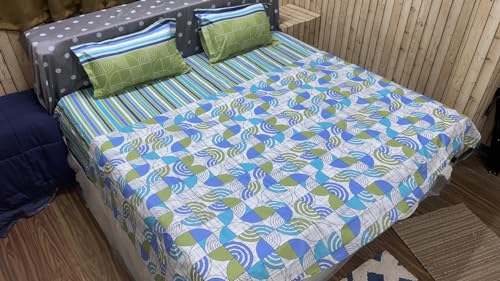 Image of Bedsheet Bed with 2 Pillow Covers 100% Cotton 144 TC |Chadar - Flat Sheet with 2 Pillow Covers - Green Print King