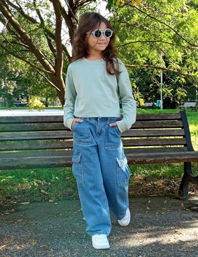Image of Arshiner Girls Crop Tops Kids Long Sleeve Pullover Sweatshirts Girls Cropped Crewneck Sweatshirt for Teen Girl