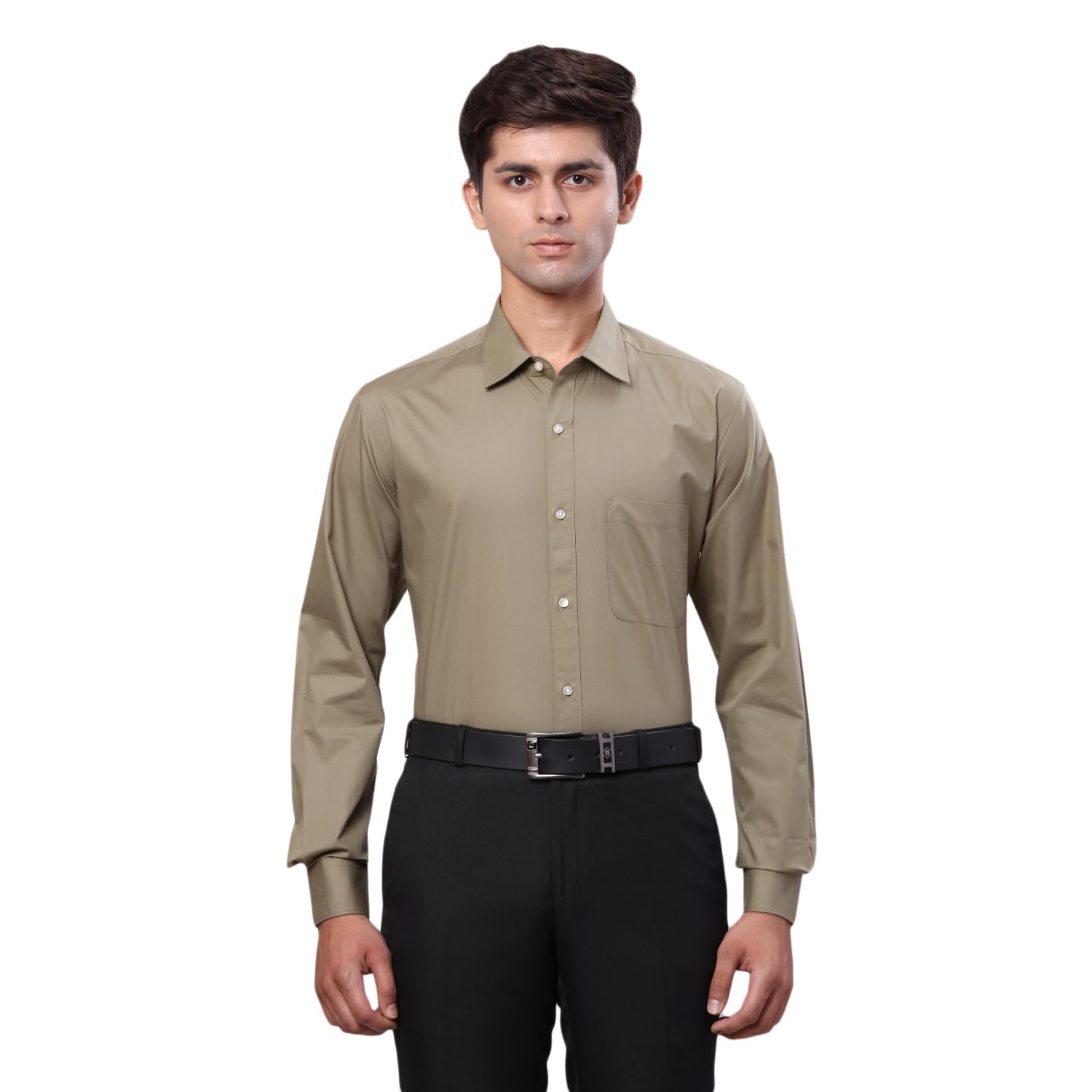 raymond Men's Regular Fit Solid Pattern Pure Cotton Semi Cut Away Collar Full Sleeve Formal Shirt (Size: 42)-RMSY12986-N4 Medium Green-picture-28